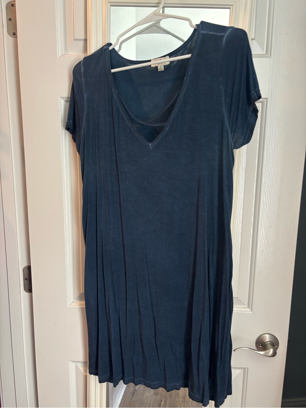 Umgee Navy V-Neck Dress with Crisscross Detail